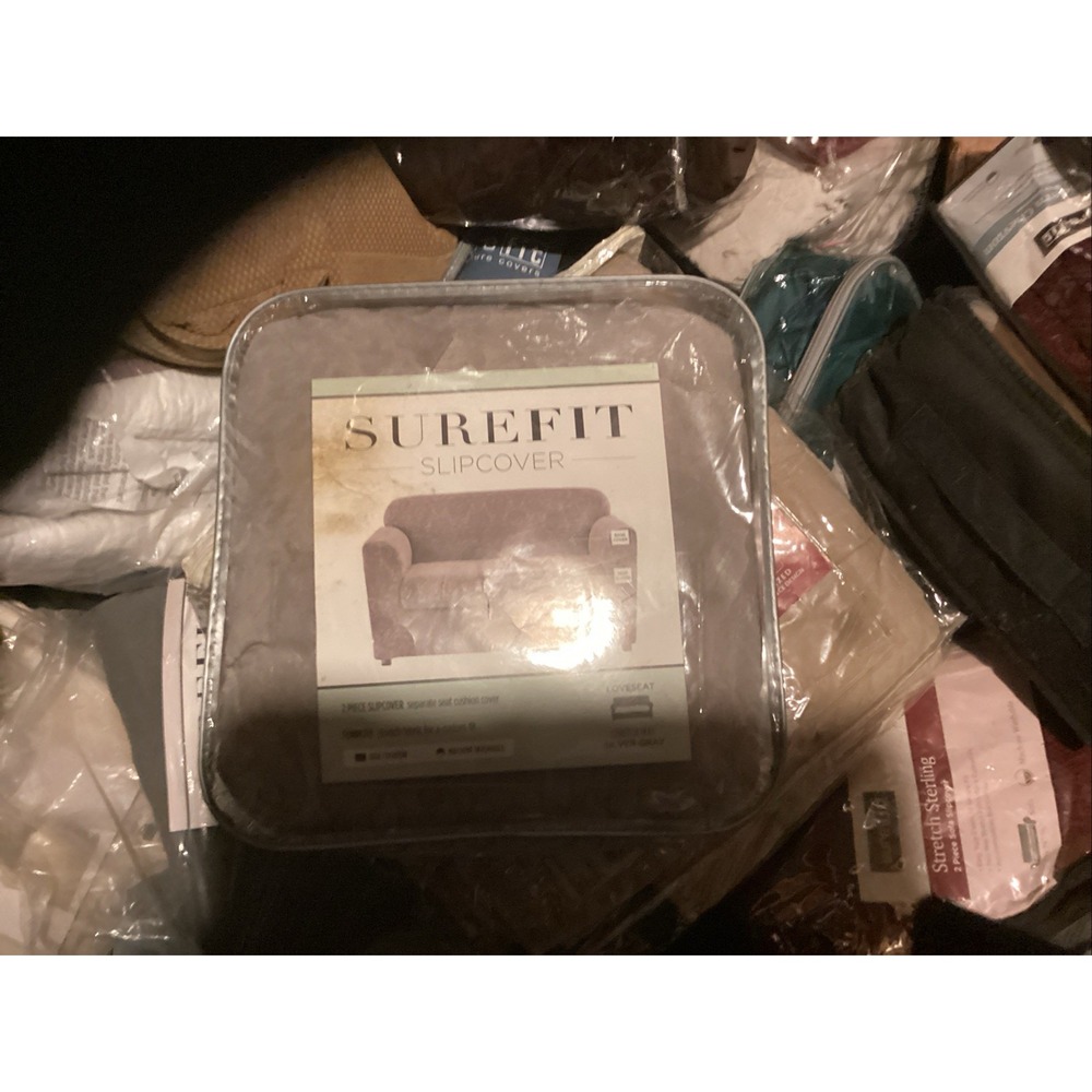 SureFit Stretch Ikat 2 Piece Loveseat Slipcover Silver Gray NWT